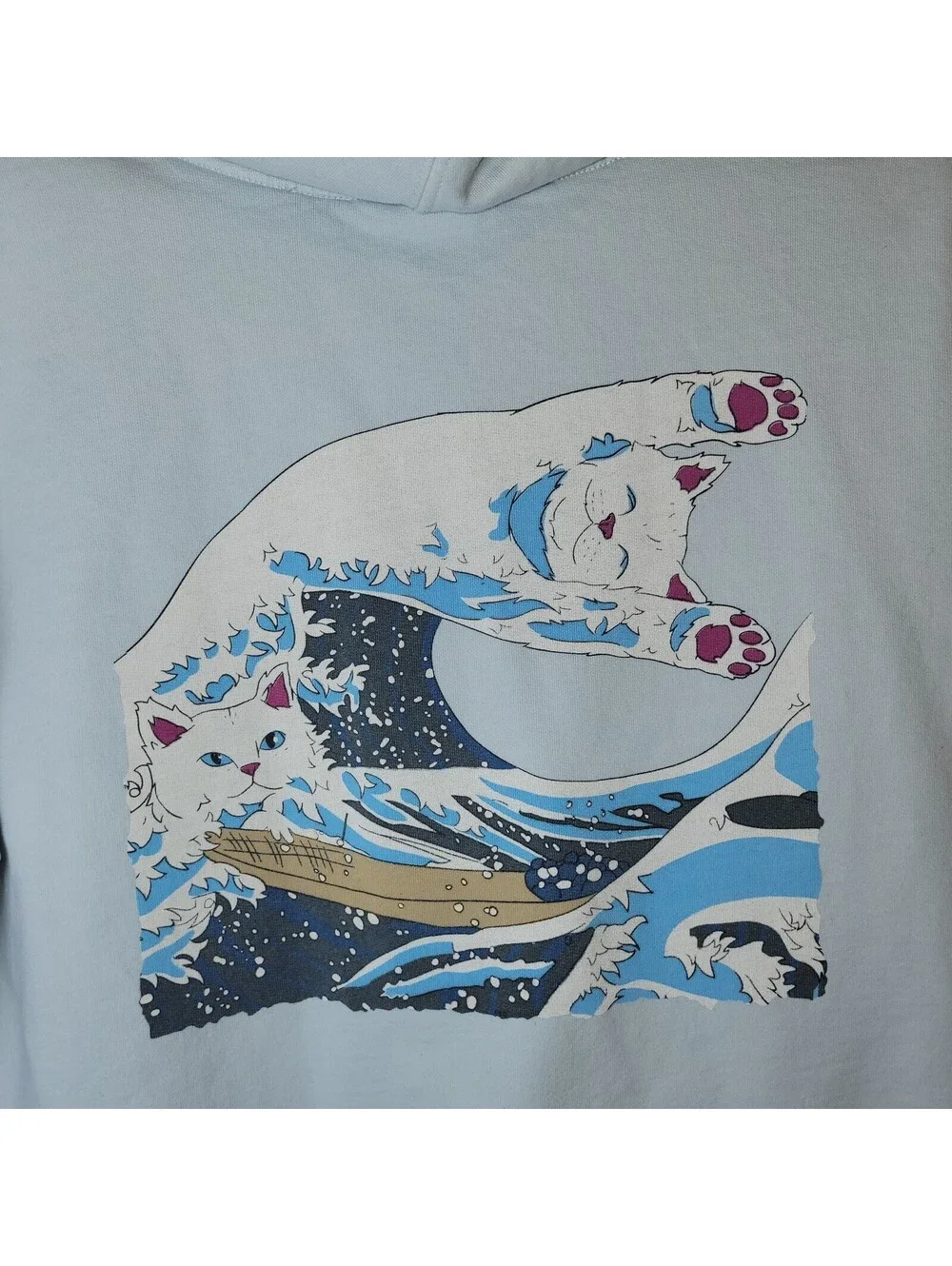 RIPNDIP Lord Nermal Thy Great Wave Hoodie Men's Large Blue Cat Surf
